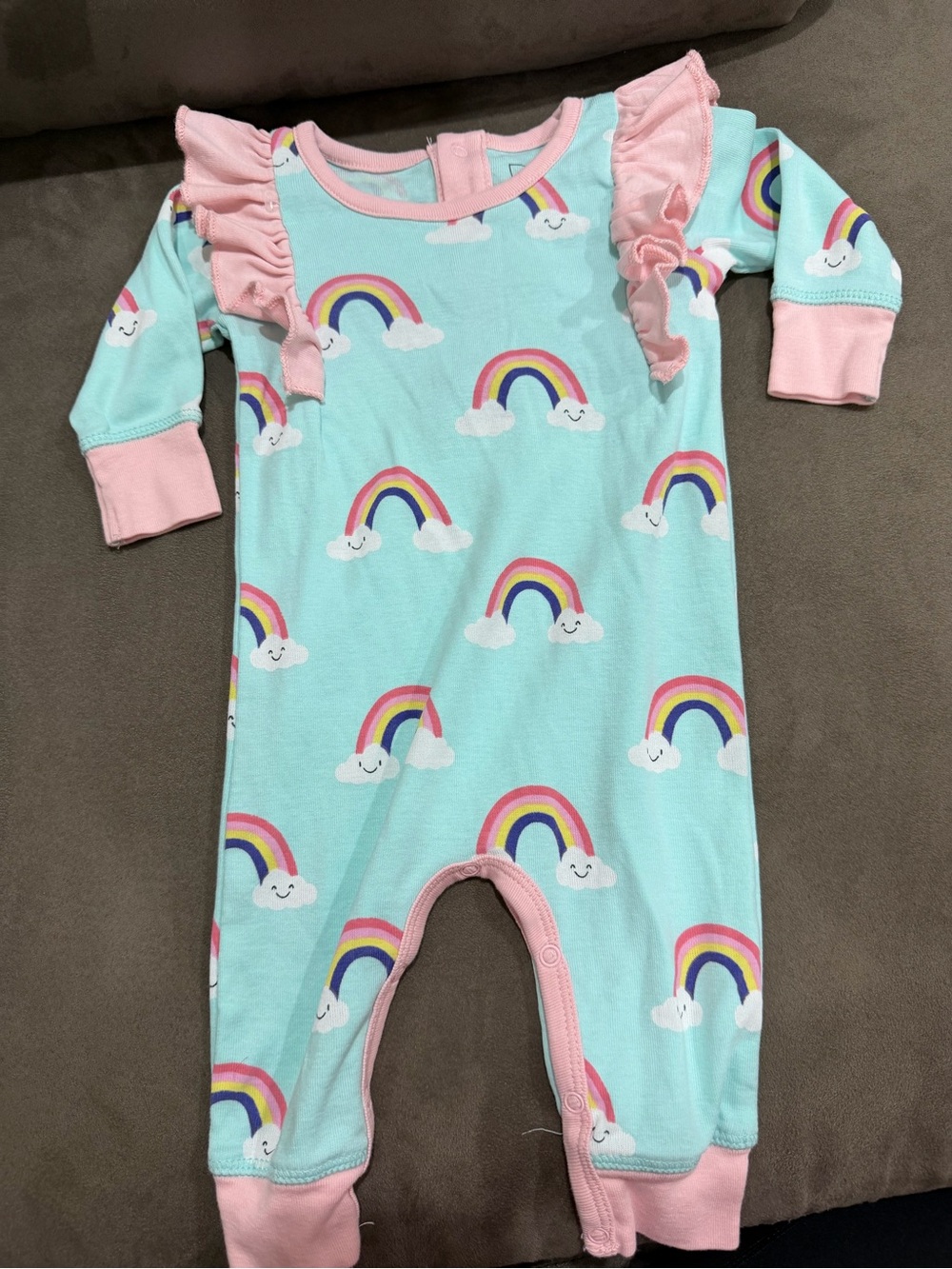 Paris Hilton Baby Girls Rainbow Ruffle One-Piece Jumpsuit - Pink & Aqua
